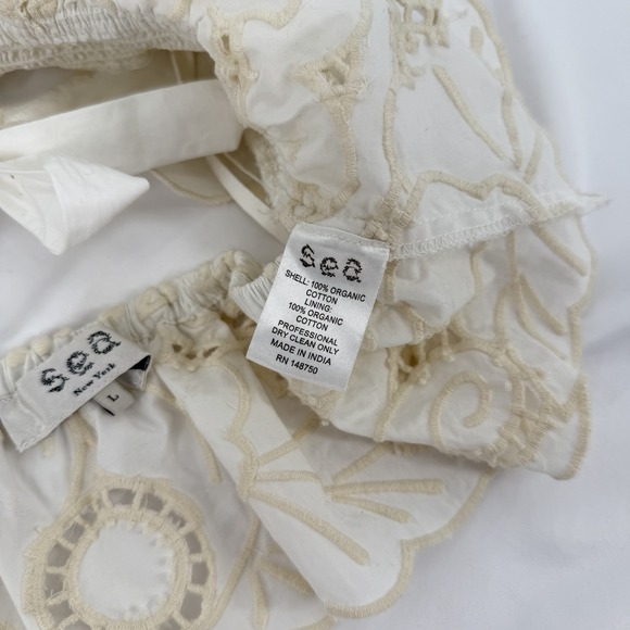 Sea New York Sz L Blaire Eyelet Tie Halter Top Smocked Waist Scalloped Edges - Picture 6 of 7